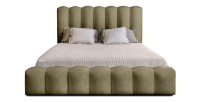 Lit coffre BADJA EUPHORIA – Tissu bouclé Sauge sèchée – 160x200 cm – Sommier relevable – Design haut de gamme 
