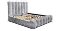 Lit coffre BADJA EUPHORIA – Tissu bouclé Perle d'aube – 140x200 cm – Sommier relevable – Design haut de gamme 