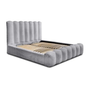 Lit coffre BADJA EUPHORIA – Tissu bouclé Perle d'aube – 140x200 cm – Sommier relevable – Design haut de gamme 
