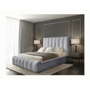 Lit coffre BADJA EUPHORIA – Tissu bouclé Perle d'aube – 140x200 cm – Sommier relevable – Design haut de gamme