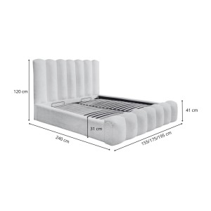 Lit coffre BADJA EUPHORIA – Tissu bouclé Perle d'aube – 140x200 cm – Sommier relevable – Design haut de gamme 