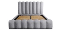 Lit coffre BADJA EUPHORIA – Tissu bouclé Perle d'aube – 140x200 cm – Sommier relevable – Design haut de gamme 