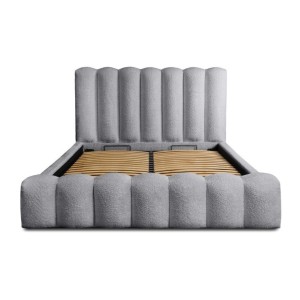 Lit coffre BADJA EUPHORIA – Tissu bouclé Perle d'aube – 140x200 cm – Sommier relevable – Design haut de gamme 