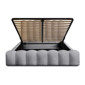 Lit coffre BADJA EUPHORIA – Tissu bouclé Perle d'aube – 140x200 cm – Sommier relevable – Design haut de gamme 