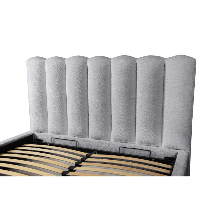 Lit coffre BADJA EUPHORIA – Tissu bouclé Perle d'aube – 140x200 cm – Sommier relevable – Design haut de gamme 