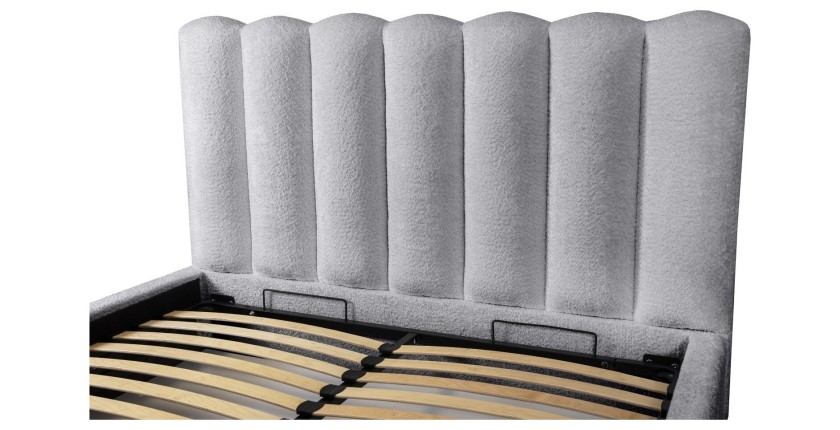 Lit coffre BADJA EUPHORIA – Tissu bouclé Perle d'aube – 140x200 cm – Sommier relevable – Design haut de gamme 