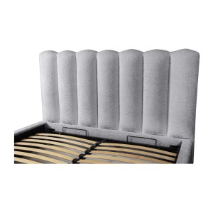 Lit coffre BADJA EUPHORIA – Tissu bouclé Perle d'aube – 140x200 cm – Sommier relevable – Design haut de gamme 