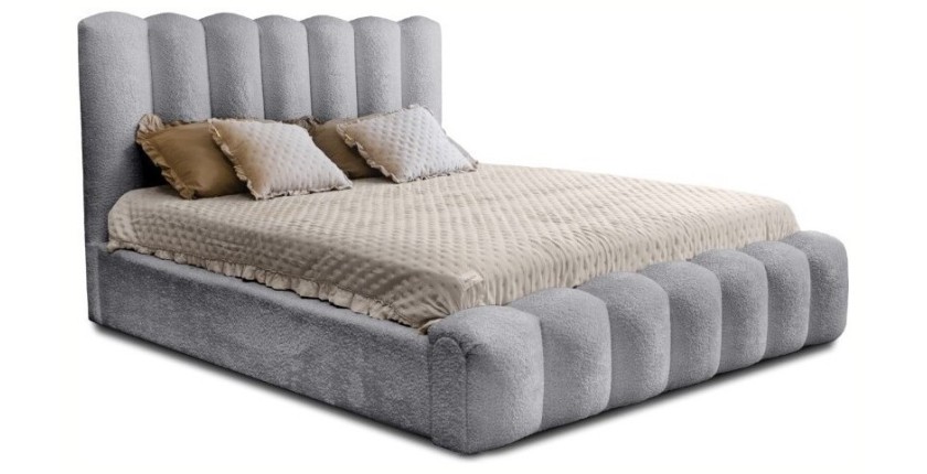 Lit coffre BADJA EUPHORIA – Tissu bouclé Perle d'aube – 140x200 cm – Sommier relevable – Design haut de gamme 