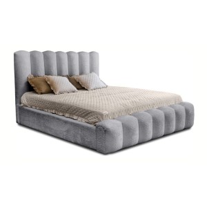Lit coffre BADJA EUPHORIA – Tissu bouclé Perle d'aube – 140x200 cm – Sommier relevable – Design haut de gamme 