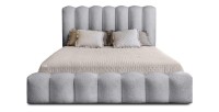 Lit coffre BADJA EUPHORIA – Tissu bouclé Perle d'aube – 140x200 cm – Sommier relevable – Design haut de gamme 
