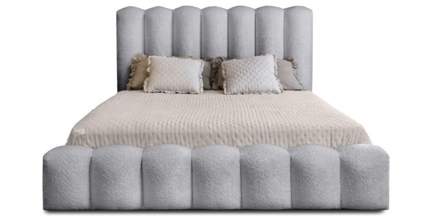Lit coffre BADJA EUPHORIA – Tissu bouclé Perle d'aube – 140x200 cm – Sommier relevable – Design haut de gamme 