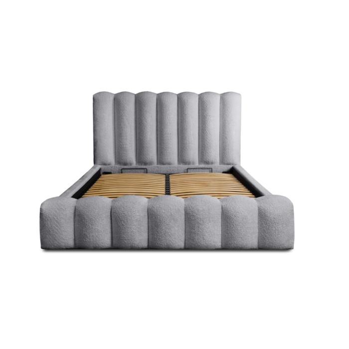 Lit coffre BADJA EUPHORIA – Tissu bouclé Perle d'aube – 180x200 cm – Sommier relevable – Design haut de gamme 