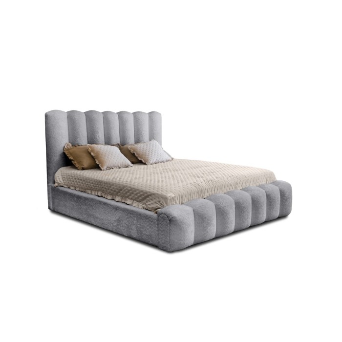 Lit coffre BADJA EUPHORIA – Tissu bouclé Perle d'aube – 180x200 cm – Sommier relevable – Design haut de gamme 