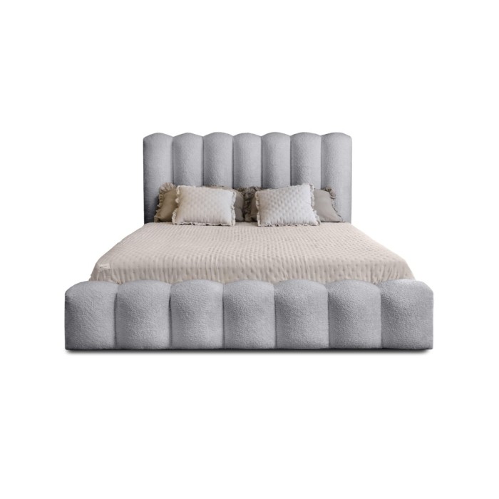 Lit coffre BADJA EUPHORIA – Tissu bouclé Perle d'aube – 180x200 cm – Sommier relevable – Design haut de gamme 