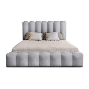 Lit coffre BADJA EUPHORIA – Tissu bouclé Perle d'aube – 180x200 cm – Sommier relevable – Design haut de gamme 