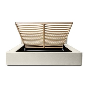 Lit coffre VERNON – Tissu chenille bouclé Lin naturel – 140x200 cm – Sommier relevable – Élégance et confort premium 