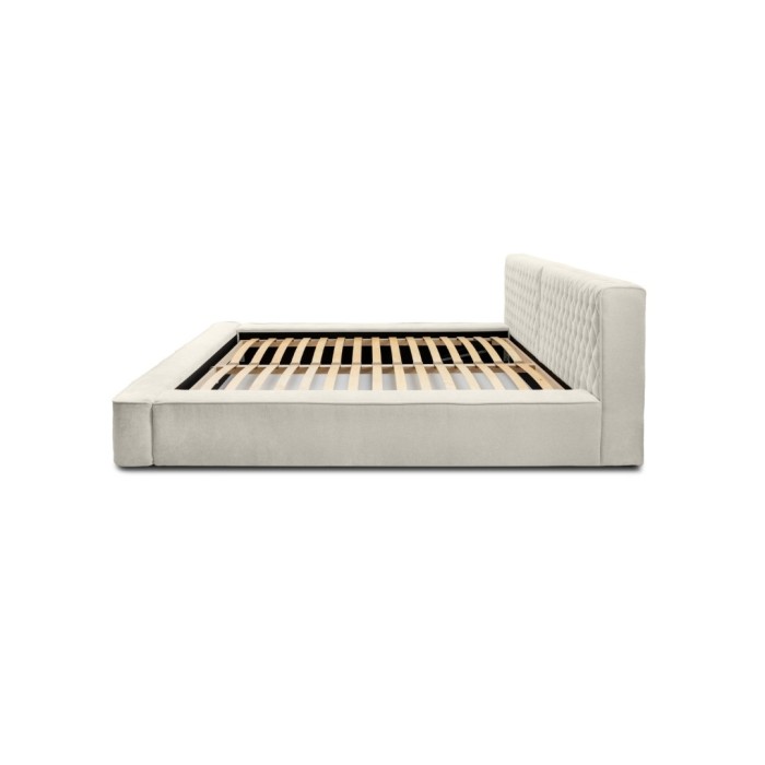 Lit coffre VERNON – Tissu chenille bouclé Lin naturel – 140x200 cm – Sommier relevable – Élégance et confort premium 
