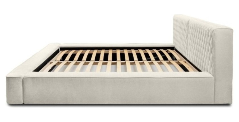 Lit coffre VERNON – Tissu chenille bouclé Lin naturel – 140x200 cm – Sommier relevable – Élégance et confort premium 