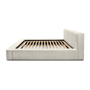 Lit coffre VERNON – Tissu chenille bouclé Lin naturel – 140x200 cm – Sommier relevable – Élégance et confort premium 
