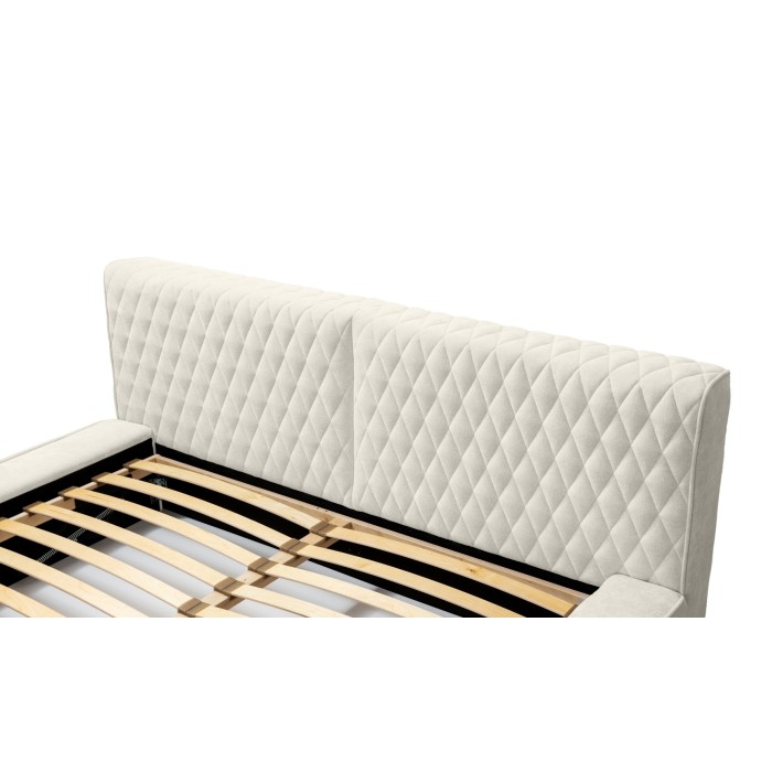Lit coffre VERNON – Tissu chenille bouclé Lin naturel – 140x200 cm – Sommier relevable – Élégance et confort premium 