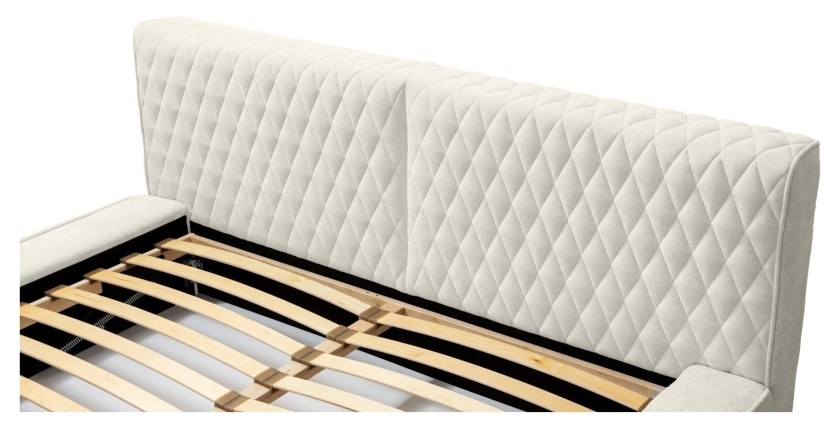 Lit coffre VERNON – Tissu chenille bouclé Lin naturel – 140x200 cm – Sommier relevable – Élégance et confort premium 