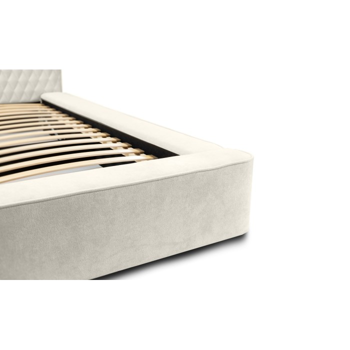 Lit coffre VERNON – Tissu chenille bouclé Lin naturel – 160x200 cm – Sommier relevable – Design haut de gamme 