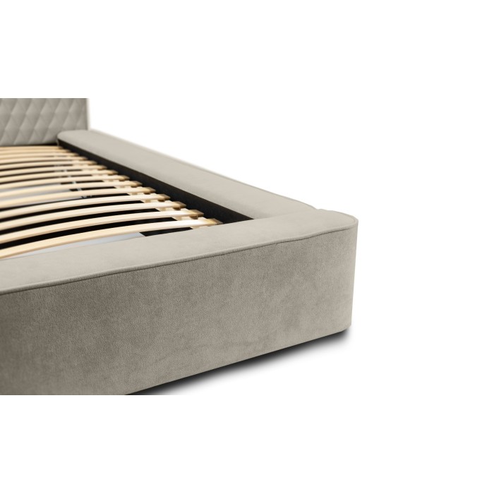Lit coffre VERNON – Tissu chenille bouclé Taupe fumé – 140x200 cm – Sommier relevable – Design haut de gamme 