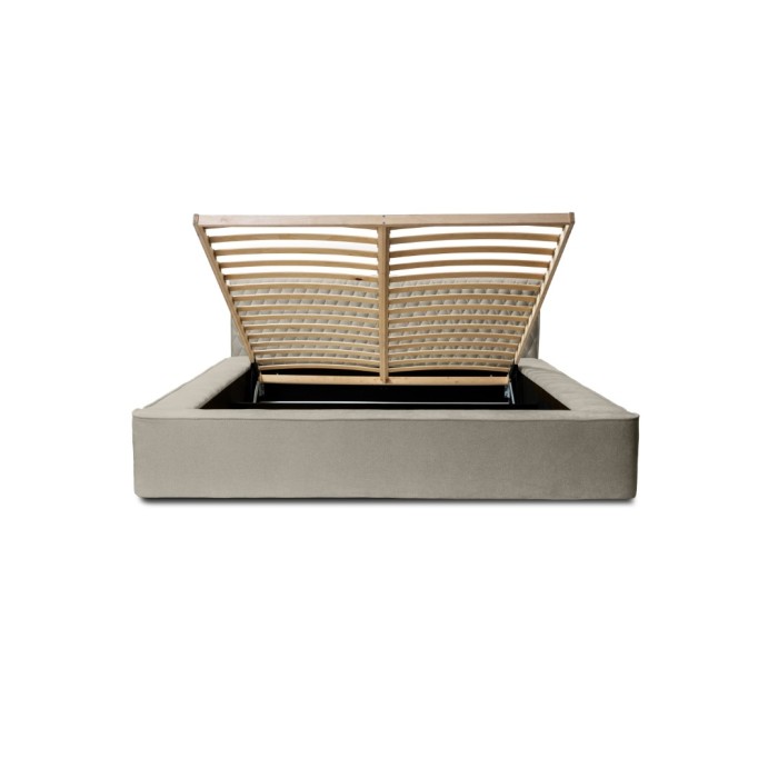 Lit coffre VERNON – Tissu chenille bouclé Taupe fumé – 160x200 cm – Sommier relevable – Design haut de gamme 