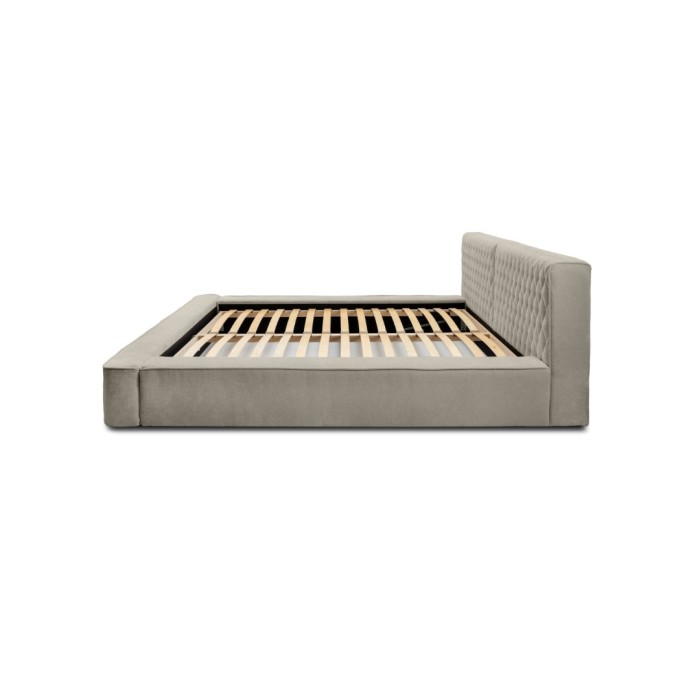 Lit coffre VERNON – Tissu chenille bouclé Taupe fumé – 160x200 cm – Sommier relevable – Design haut de gamme 