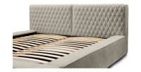 Lit coffre VERNON – Tissu chenille bouclé Taupe fumé – 160x200 cm – Sommier relevable – Design haut de gamme 