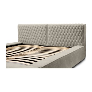 Lit coffre VERNON – Tissu chenille bouclé Taupe fumé – 160x200 cm – Sommier relevable – Design haut de gamme 