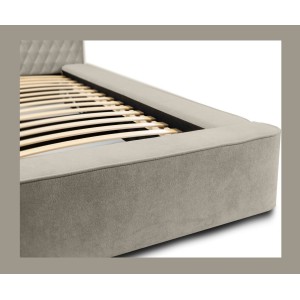 Lit coffre VERNON – Tissu chenille bouclé Taupe fumé – 160x200 cm – Sommier relevable – Design haut de gamme 