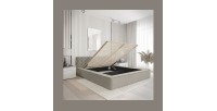 Lit coffre VERNON – Tissu chenille bouclé Taupe fumé – 160x200 cm – Sommier relevable – Design haut de gamme 