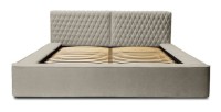 Lit coffre VERNON – Tissu chenille bouclé Taupe fumé – 180x200 cm – Sommier relevable – Design haut de gamme 
