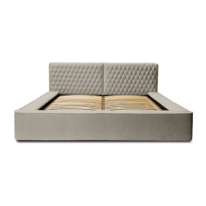 Lit coffre VERNON – Tissu chenille bouclé Taupe fumé – 180x200 cm – Sommier relevable – Design haut de gamme 