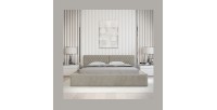 Lit coffre VERNON – Tissu chenille bouclé Taupe fumé – 180x200 cm – Sommier relevable – Design haut de gamme