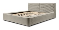 Lit coffre VERNON – Tissu chenille bouclé Taupe fumé – 180x200 cm – Sommier relevable – Design haut de gamme 