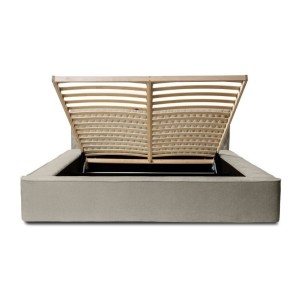 Lit coffre VERNON – Tissu chenille bouclé Taupe fumé – 180x200 cm – Sommier relevable – Design haut de gamme 