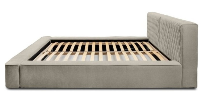 Lit coffre VERNON – Tissu chenille bouclé Taupe fumé – 180x200 cm – Sommier relevable – Design haut de gamme 