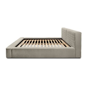 Lit coffre VERNON – Tissu chenille bouclé Taupe fumé – 180x200 cm – Sommier relevable – Design haut de gamme 