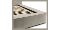 Lit coffre VERNON – Tissu chenille bouclé Taupe fumé – 180x200 cm – Sommier relevable – Design haut de gamme 