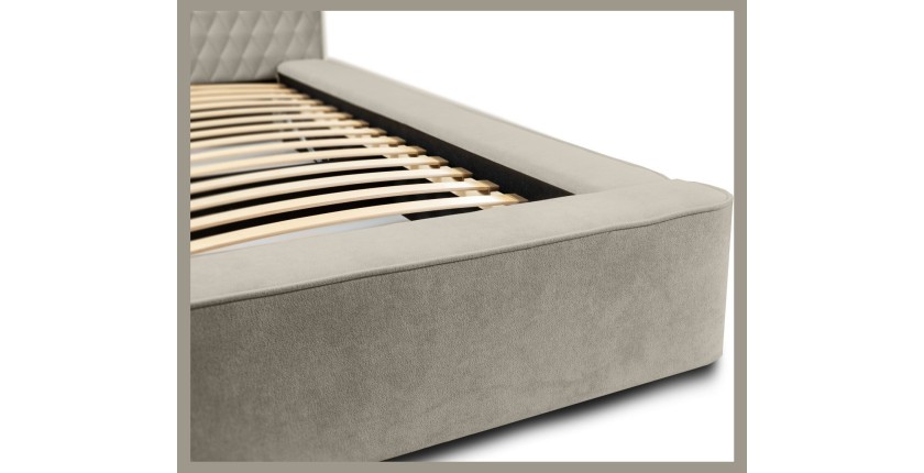 Lit coffre VERNON – Tissu chenille bouclé Taupe fumé – 180x200 cm – Sommier relevable – Design haut de gamme 