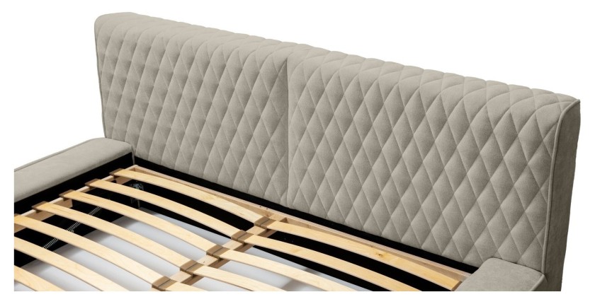 Lit coffre VERNON – Tissu chenille bouclé Taupe fumé – 180x200 cm – Sommier relevable – Design haut de gamme 
