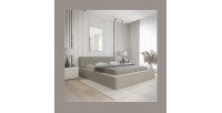 Lit coffre VERNON – Tissu chenille bouclé Taupe fumé – 180x200 cm – Sommier relevable – Design haut de gamme 