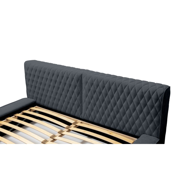 Lit coffre VERNON – Tissu chenille bouclé Charbon bleu – 160x200 cm – Sommier relevable – Design haut de gamme 