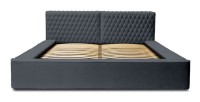 Lit coffre VERNON – Tissu chenille bouclé Charbon bleu – 180x200 cm – Sommier relevable – Design haut de gamme 