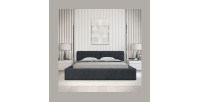 Lit coffre VERNON – Tissu chenille bouclé Charbon bleu – 180x200 cm – Sommier relevable – Design haut de gamme