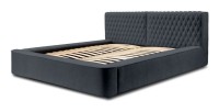 Lit coffre VERNON – Tissu chenille bouclé Charbon bleu – 180x200 cm – Sommier relevable – Design haut de gamme 
