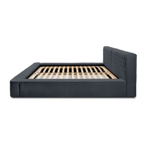 Lit coffre VERNON – Tissu chenille bouclé Charbon bleu – 180x200 cm – Sommier relevable – Design haut de gamme 