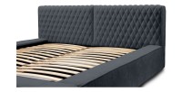 Lit coffre VERNON – Tissu chenille bouclé Charbon bleu – 180x200 cm – Sommier relevable – Design haut de gamme 